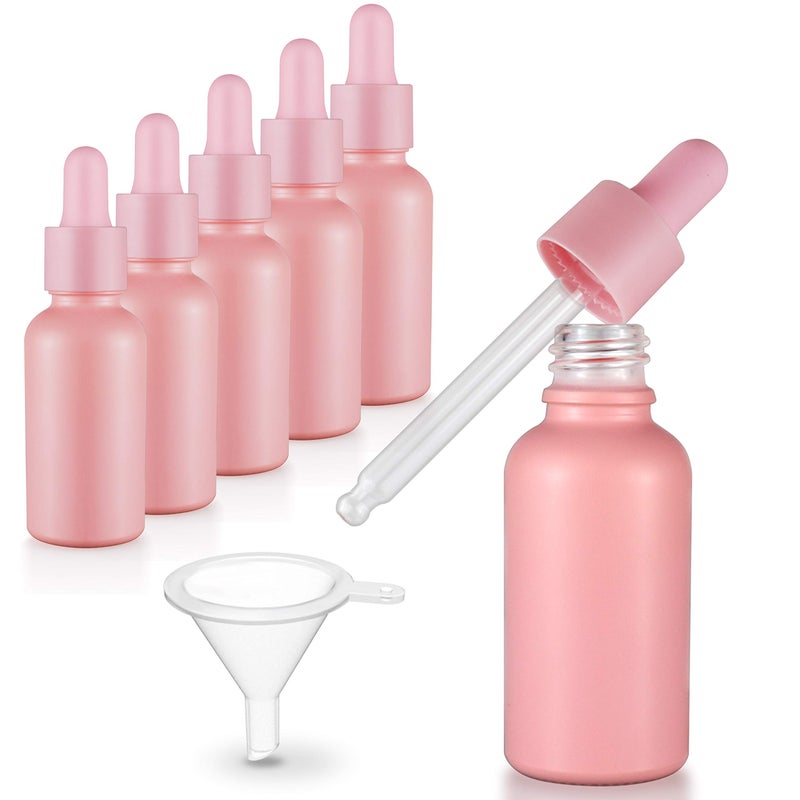 seafulee 1oz Pink Coated Glass Dropper Bottles (30ML) with Glass Eye Droppers - Pack of 6 - Image 1